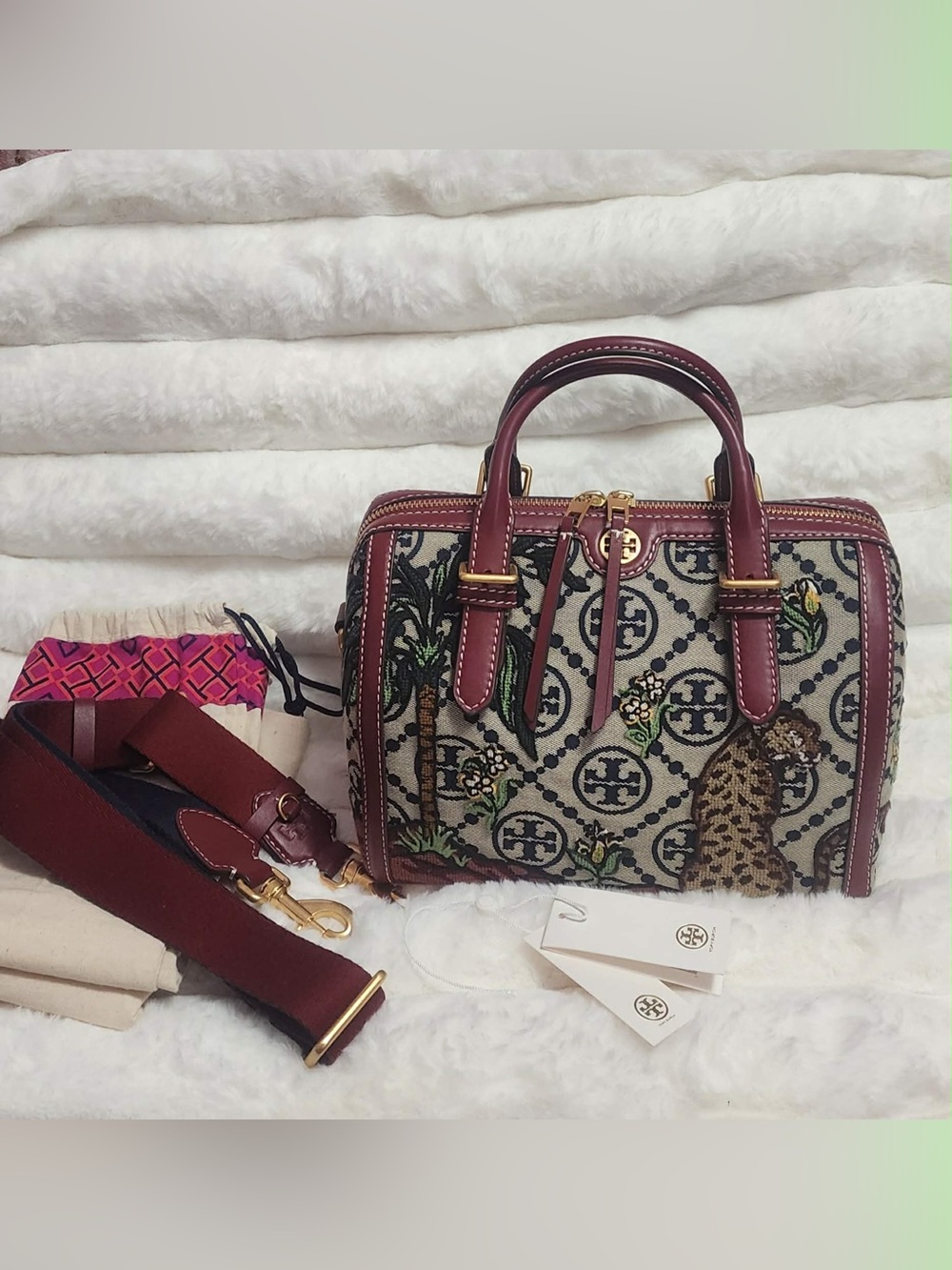 T Monogram Jacquard Embroidered Barrel bag